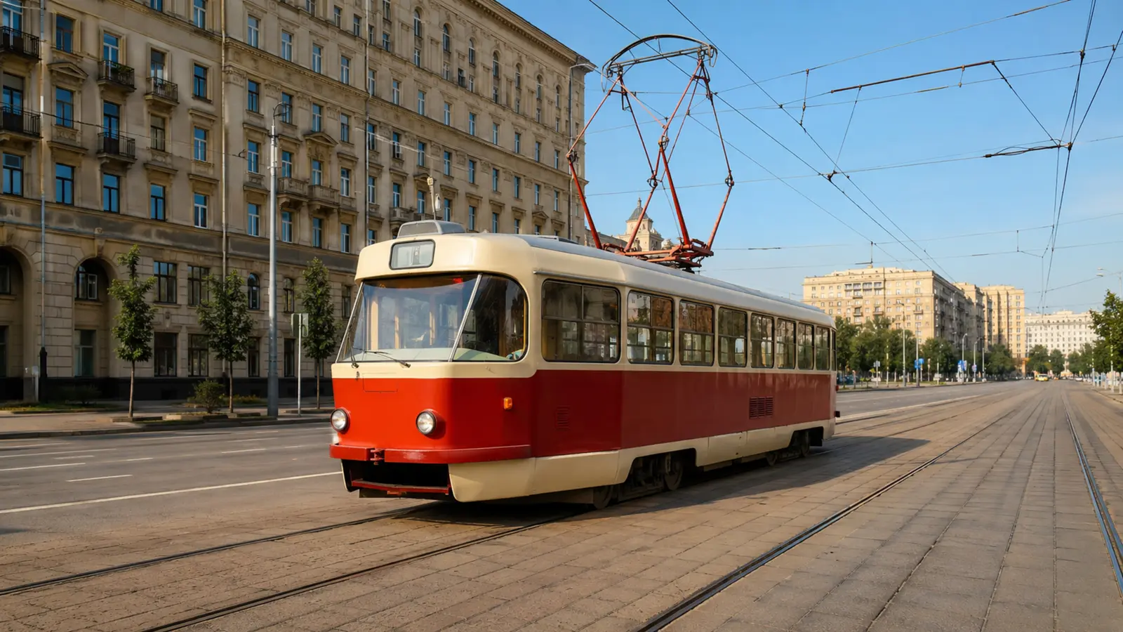 АВТО 1000345 трамвай Tatra T3 на городской улице