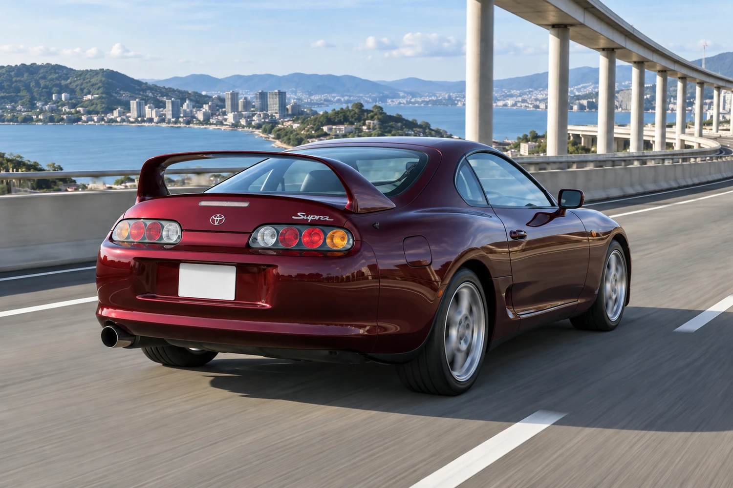 АВТО 1007240 Toyota Supra A80 бордовый городская эстакада