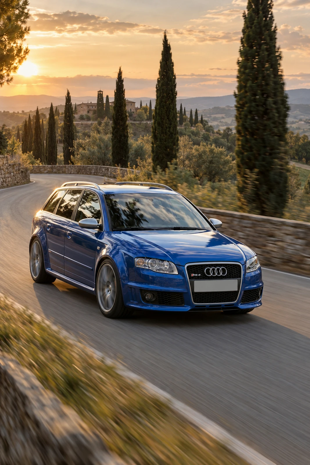 АВТО 1008587 Ауди RS4 B7 Avant синий Тосканская дорога с кипарисами