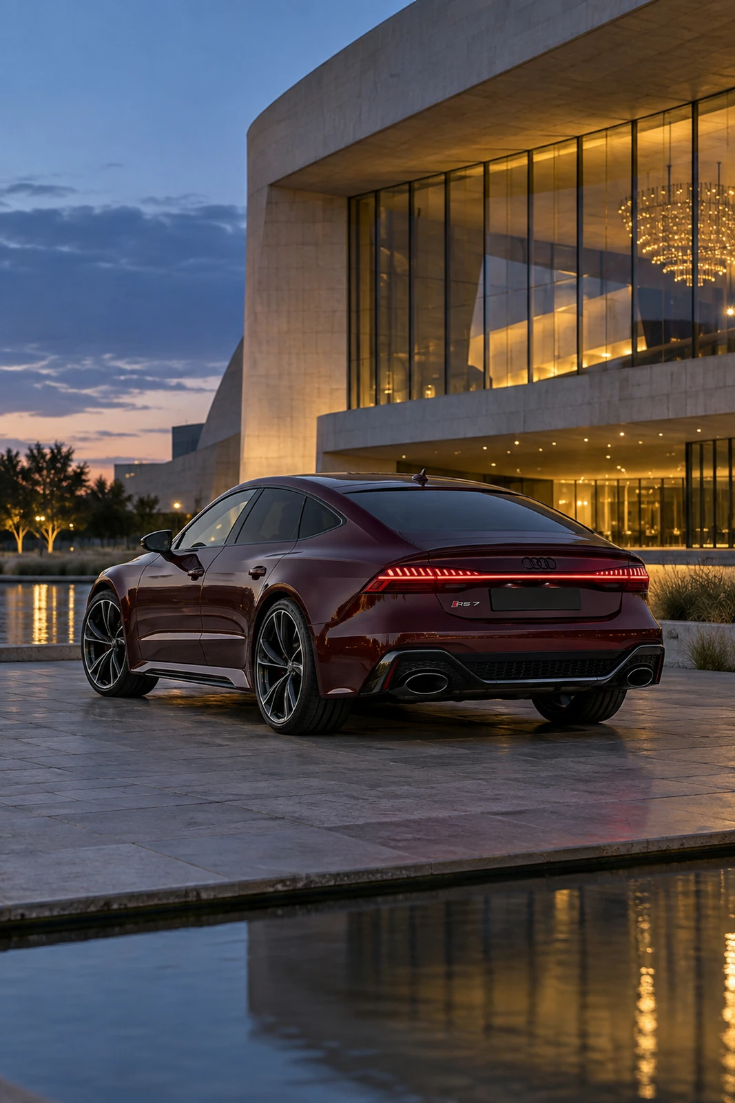 АВТО 1007631 бордовый Audi RS7 у современного театра