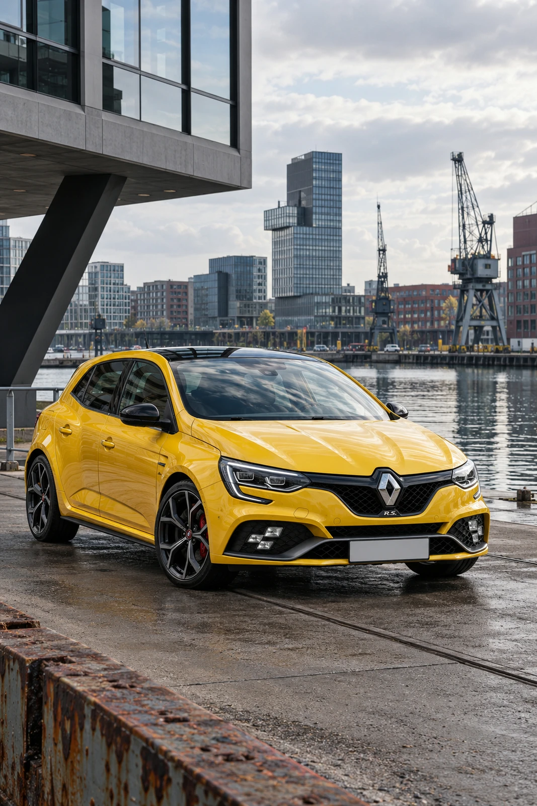 АВТО 1008609 Рено Megane RS Trophy жёлтый Роттердамская портовая архитектура