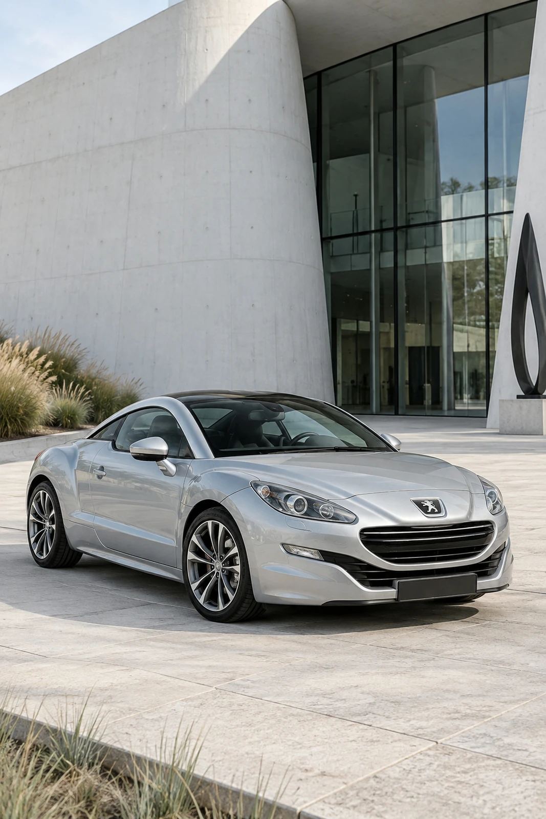 АВТО 1007677 серебристый Peugeot RCZ у музея дизайна