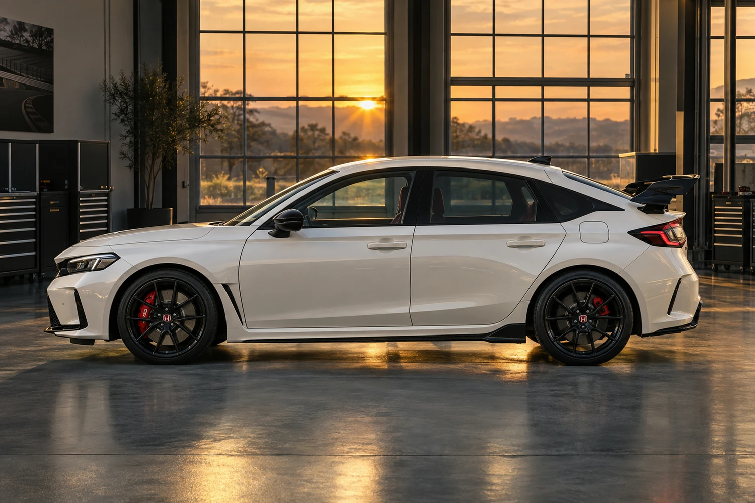 АВТО 1007082 Honda Civic Type R FL5 жемчужный белый мастерская с окнами