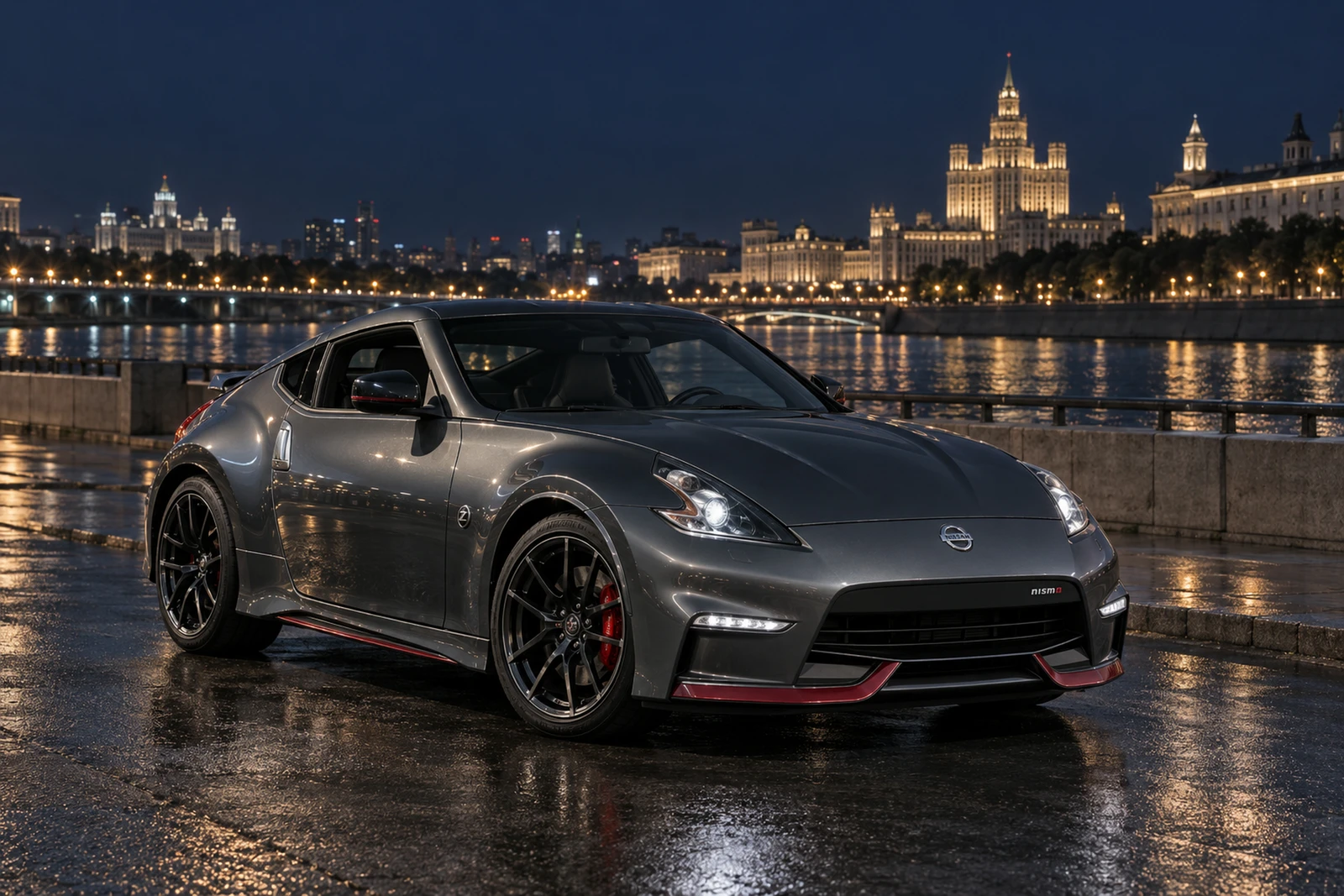 АВТО 1008444 Ниссан 370Z Nismo серый Москва ночная набережная