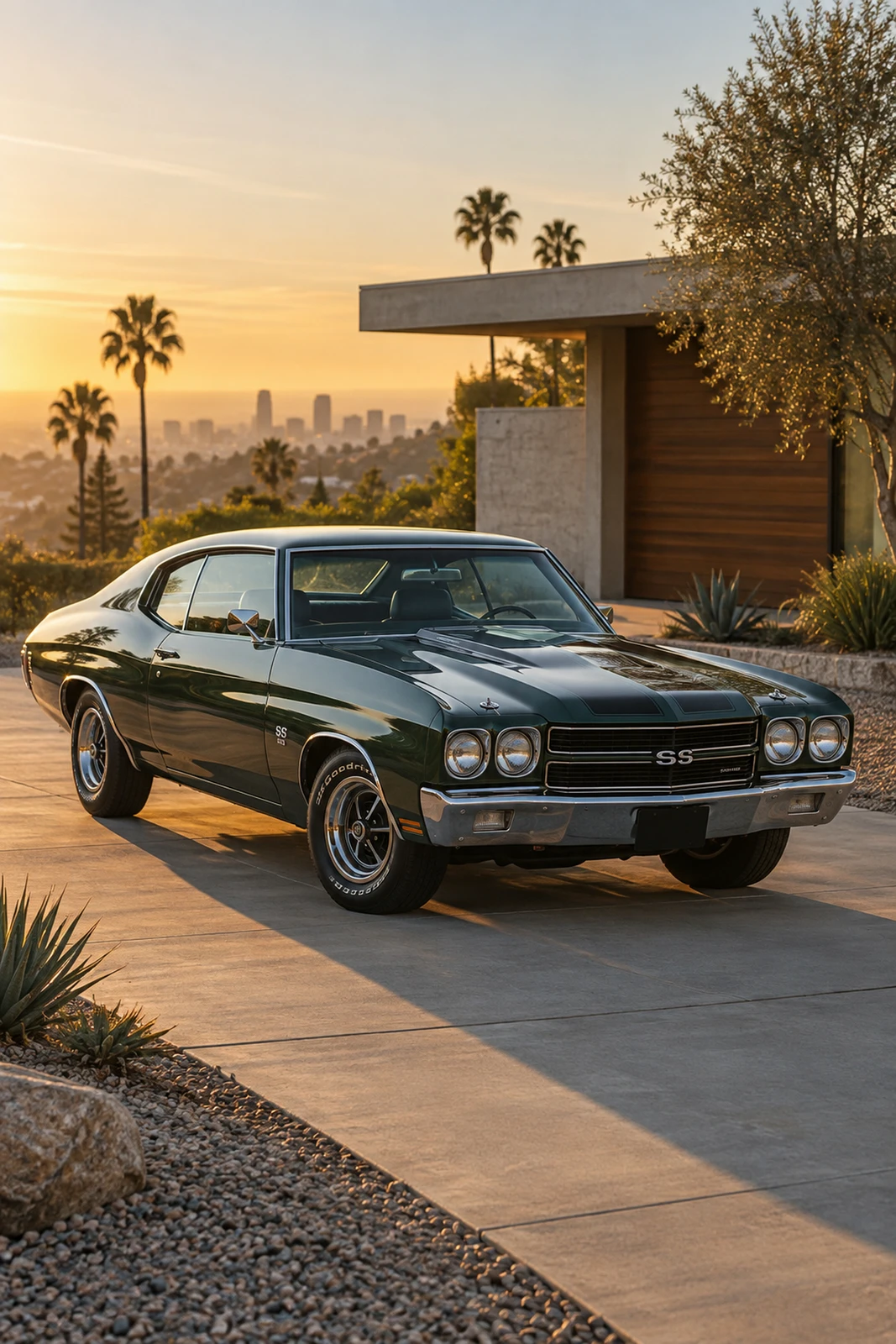 АВТО 1008563 Шевроле Chevelle SS 1970 зелёный Лос Анджелес дом модернизм