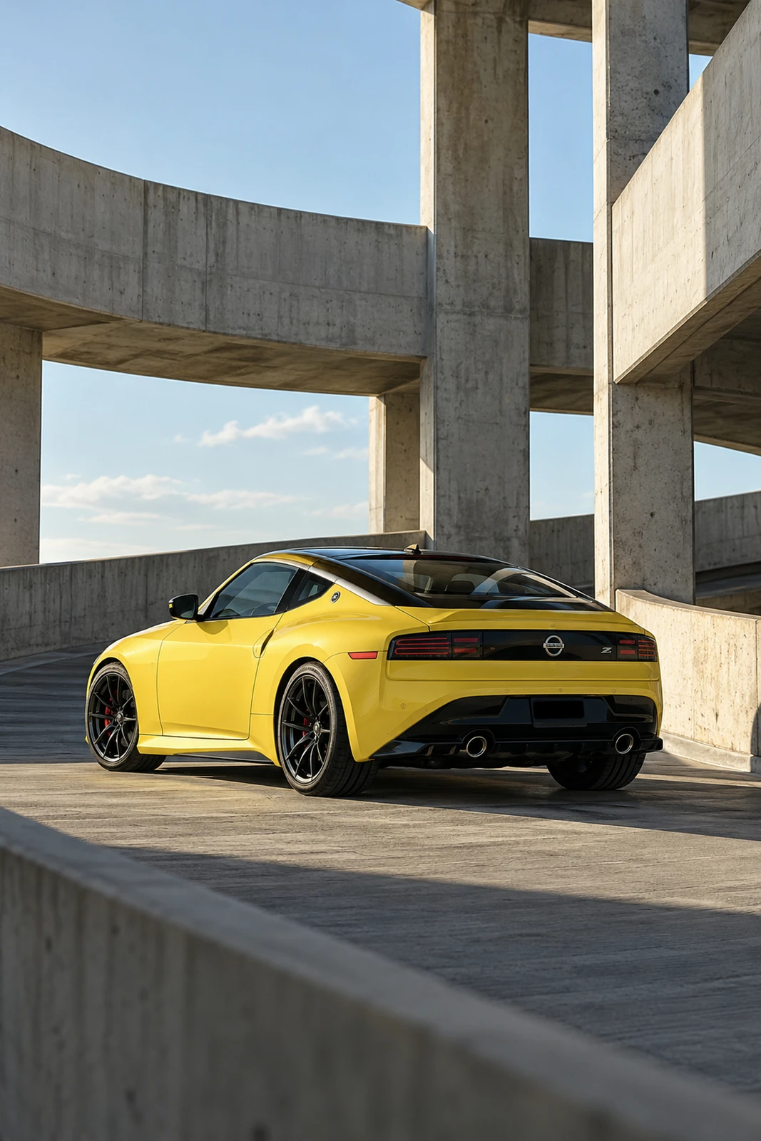 АВТО 1007525 жёлтый Nissan Z в многоуровневом паркинге