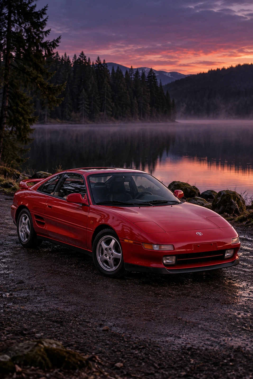 АВТО 1008491 Тойота MR2 SW20 красный Озеро в сумерках
